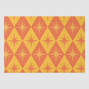 Mid Century Starbursts on Orange Amber Diamonds Tissue Paper