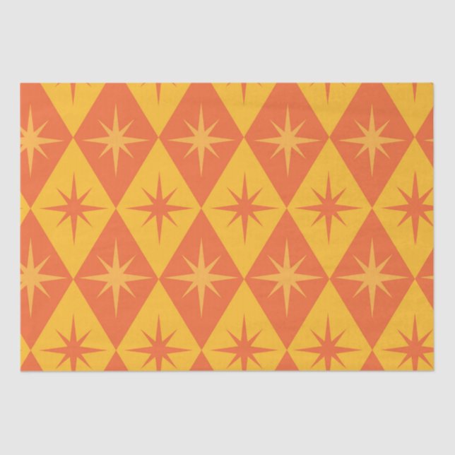 Mid Century Starbursts on Orange Amber Diamonds  Tissue Paper (Front)