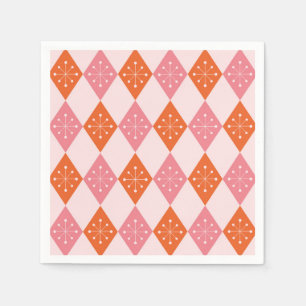 Mid Century Starbursts on Orange Pink Diamonds Napkin