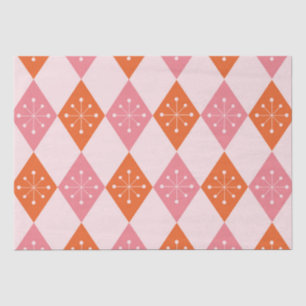 Mid Century Starbursts on Orange Pink Diamonds  Tissue Paper