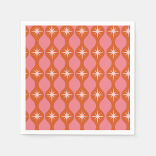 Mid Century Starbursts on Orange Pink Ogee Pattern Napkin