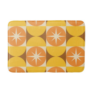 Mid Century Starbursts on Orange Yellow Circles  Bath Mat