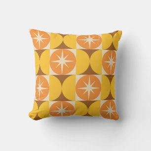 Mid Century Starbursts on Orange Yellow Circles  Cushion