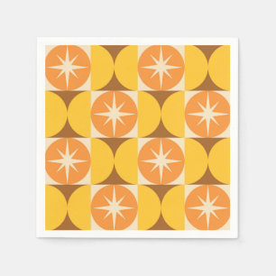 Mid Century Starbursts on Orange Yellow Circles  Napkin