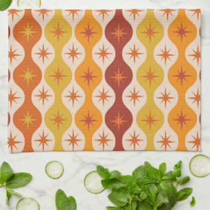 Mid Century Starbursts on orange yellow ogee  Tea Towel