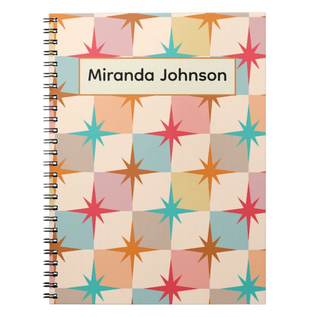 Mid Century Starbursts on Pastel Checkerboards  Notebook (Front)