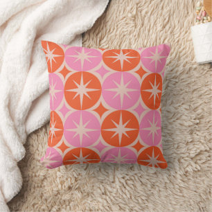 Mid Century Starbursts on Pink and Orange Cricles Cushion