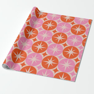 Mid Century Starbursts on Pink and Orange Cricles Wrapping Paper