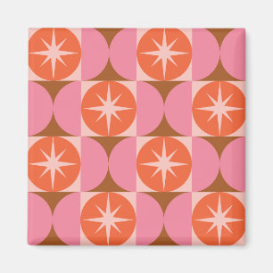 Mid Century Starbursts on Pink Orange Circles Magnet