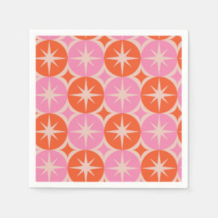 Mid Century Starbursts on Pink Orange Cricles Napkin