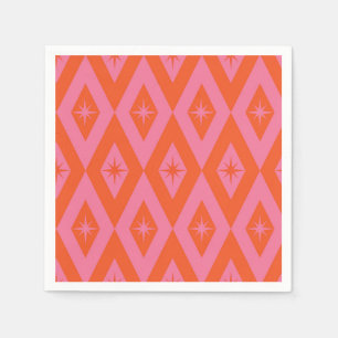 Mid Century Starbursts on Pink Orange Diamonds Napkin