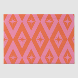 Mid Century Starbursts on Pink Orange Diamonds  Tissue Paper