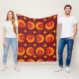 Mid Century Starbursts Pattern on Retro Circles Fleece Blanket