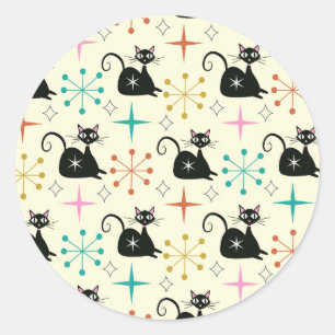 Mid Century Starbursts with Black Atomic Cat Classic Round Sticker