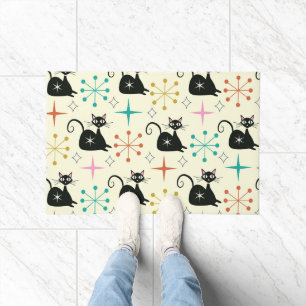 Mid Century Starbursts with Black Atomic Cat Doormat