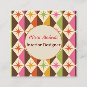 Mid Century Stars on Harlequin Diamonds Custom  Square Business Card