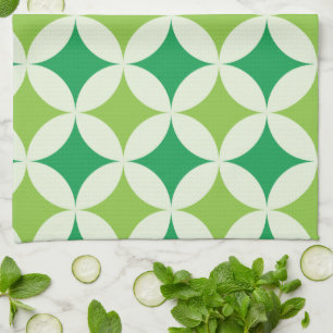 Mid Century Stars on Mint and Lime Green Circles  Tea Towel