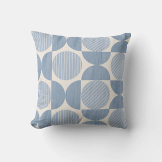 Mid Century Striped Circles in French Grey Blue Cushion