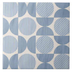 Mid Century Striped Circles in French Grey Blue Tile