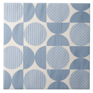 Mid Century Striped Circles in French Grey Blue Tile