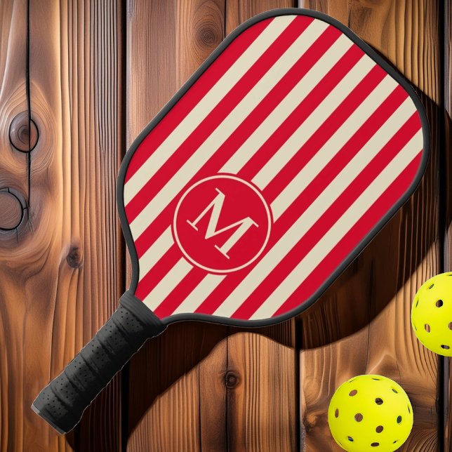 Mid-Century Striping Cherry Picking Pink Monogram Pickleball Paddle (Creator Uploaded)