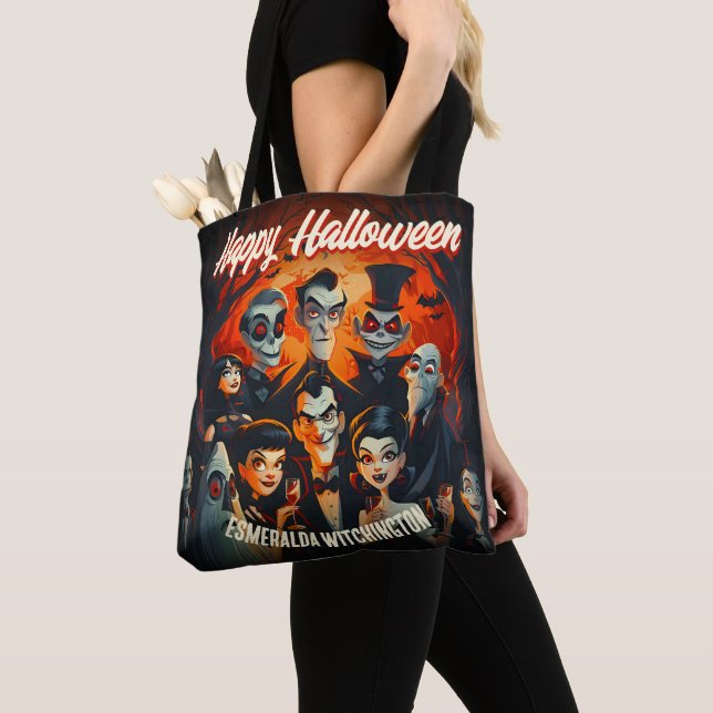Mid Century Style Costumes and Cocktails Halloween Tote Bag (Close Up)