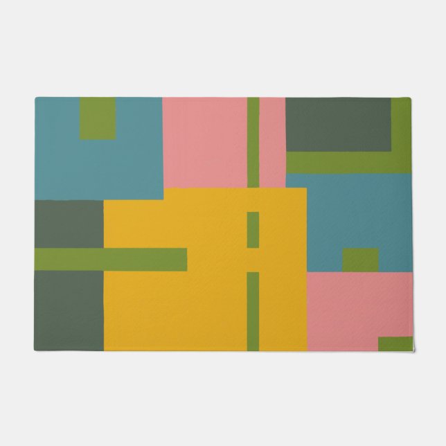 Mid-century style geometric colour-blocked doormat (Front)