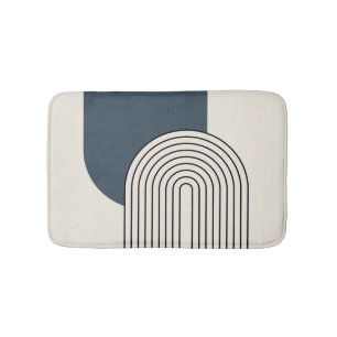 Mid Century style line art with dark blue arch Bath Mat