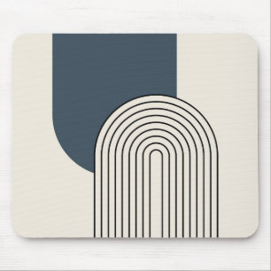 Mid Century style line art with dark blue arch Mouse Mat