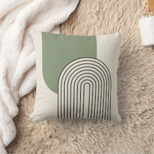 Mid Century style line art with green arch Cushion