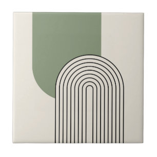 Mid Century style line art with green arch Tile