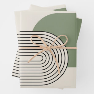 Mid Century style line art with green arch Wrapping Paper Sheet