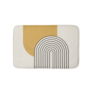 Mid Century style line art with mustard colour arc Bath Mat