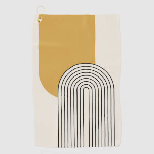 Mid Century style line art with mustard colour arc Golf Towel