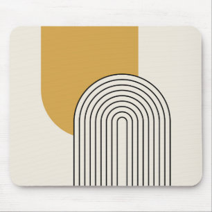 Mid Century style line art with mustard colour arc Mouse Mat
