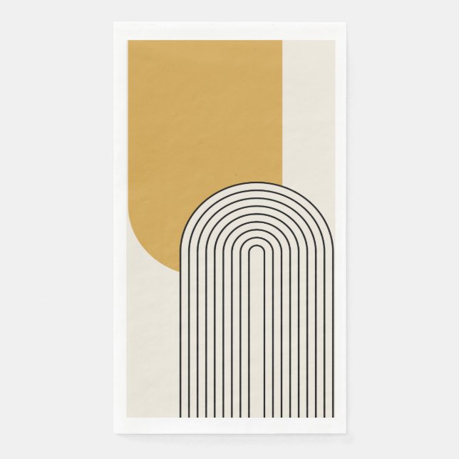 Mid Century style line art with mustard colour arc Napkin (Front)