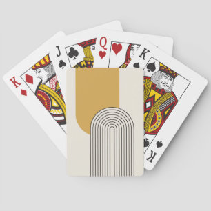 Mid Century style line art with mustard colour arc Playing Cards