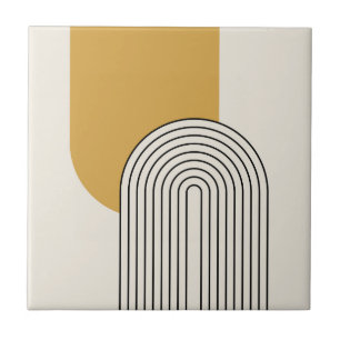 Mid Century style line art with mustard colour arc Tile