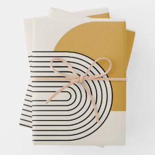 Mid Century style line art with mustard colour arc Wrapping Paper Sheet