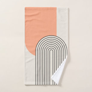 Mid Century style line art with pink arch Bath Towel Set