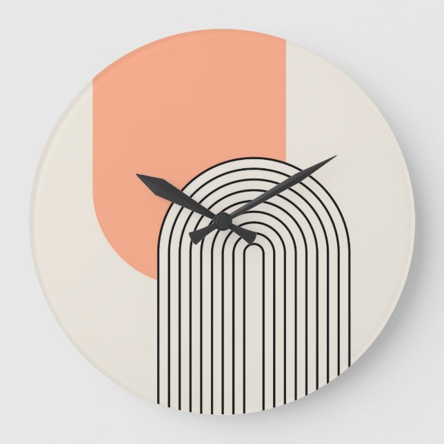 Mid Century style line art with pink arch Large Clock (Front)