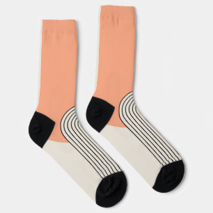 Mid Century style line art with pink arch Socks