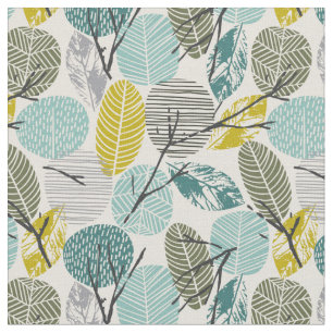 Mid Century Style Vintage Fall Leaves Fabric