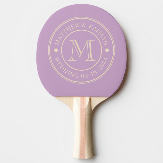 Mid-Century Summer Lilac Wedding Monogram Ping Pong Paddle (Front)