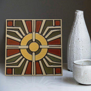 Mid-Century Sun Abstract Symmetry Arts Crafts Tile