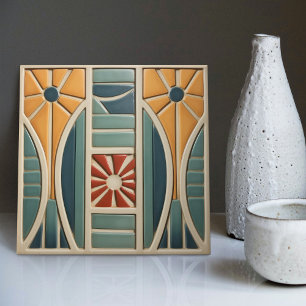 Mid-Century Symmetry Organic Arts and Crafts Tile