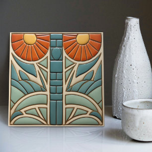 Mid-Century Symmetry Organic Arts and Crafts Tile