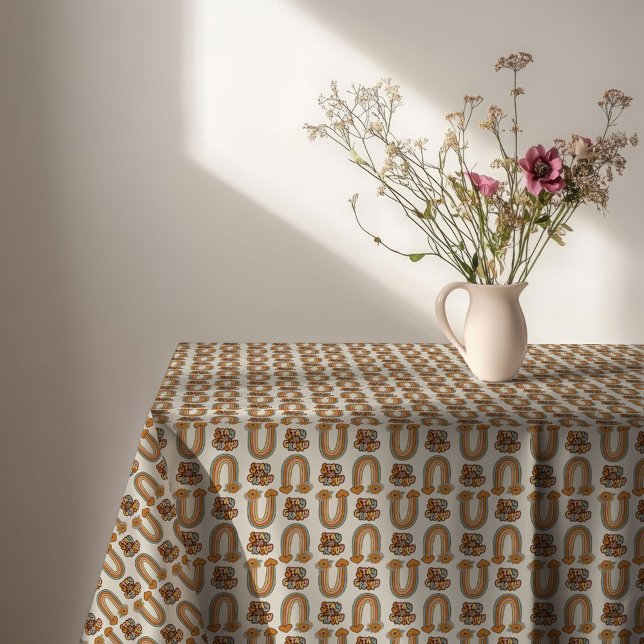 Mid-Century Tablecloth Copper & Pink Bloom Style (Mid-Century Tablecloth Copper & Pink Bloom Style)