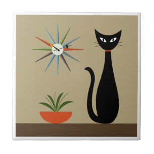 Mid Century Tabletop Cat with Starburst Clock Tile