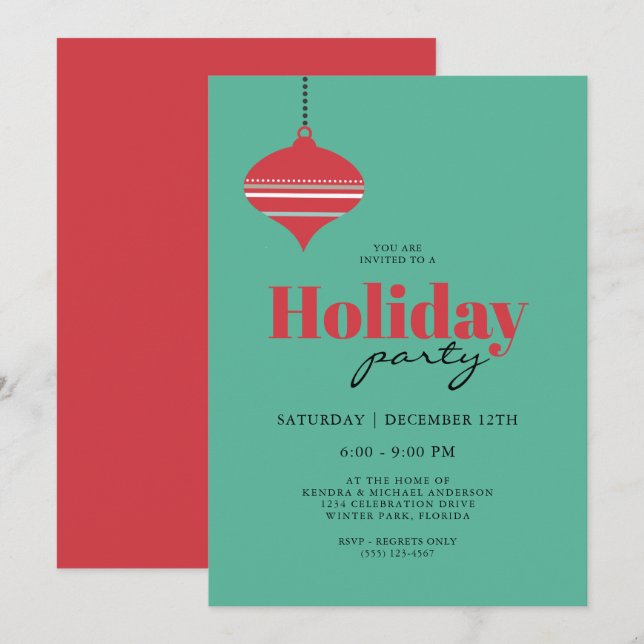 Mid Century Teal and Coral Holiday Party Invitation (Front/Back)